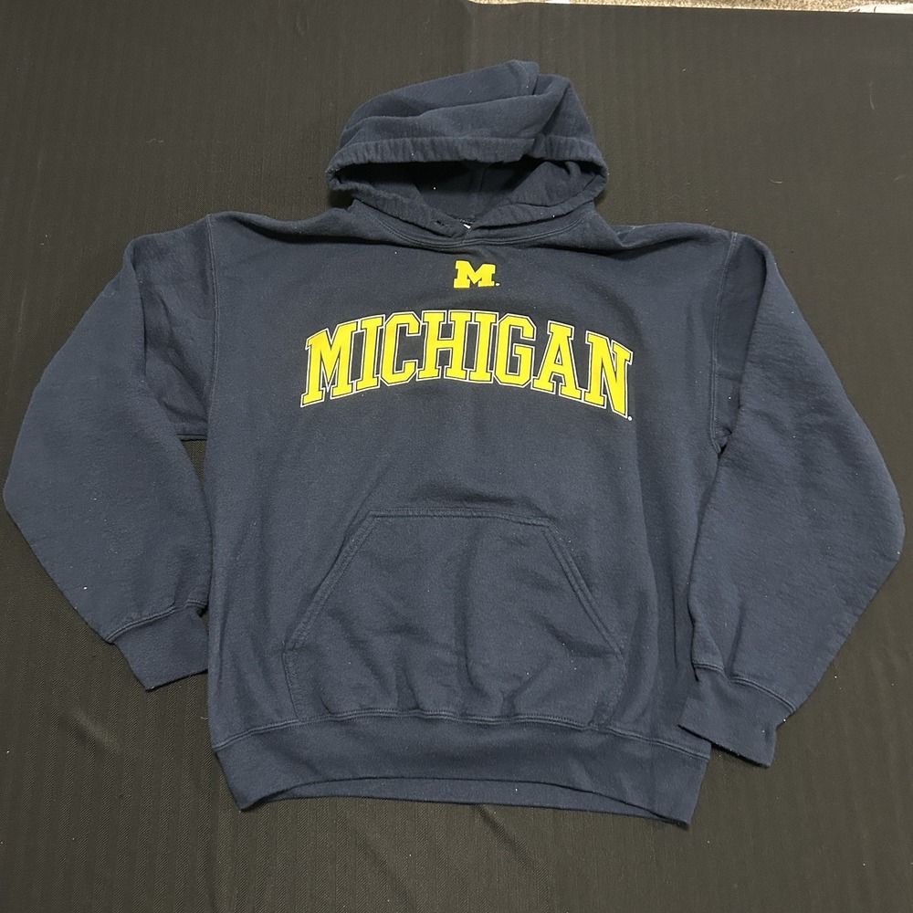 Gildan Michigan University Hoodie Womens Medium Blue Spell Out Pullover